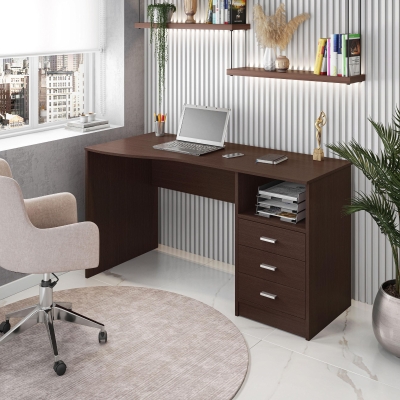 Classic Computer Desk with 3 Drawers and Side Shelf, 51" L x 23.5" W x 29.5" H, Wenge