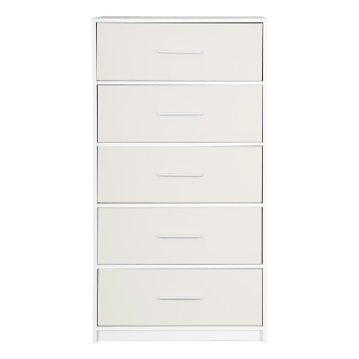 Spacious 5-Drawer Dresser with Water-Resistant Top, 22.5" L x 15.5" W x 43" H, White