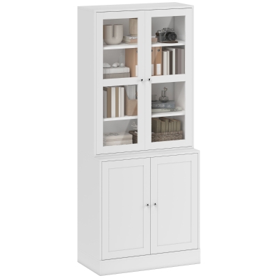 HOMCOM 71" Bookcase Storage Cabinet with Doors, Modern Tall Bookshelf with 2 Adjustable Shelves, Display Unit for Study, Living Room, Home Office, White