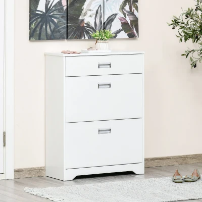 HOMCOM 3-Drawer Shoe Cabinet, Freestanding Organizer, White