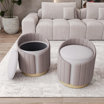 Practical Storage Ottoman with Hidden Compartment, 15.5" L x 15.5" W x 19" H, Taupe