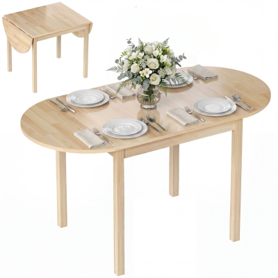 HOMCOM 55" Wood Drop Leaf Kitchen Table for Small Spaces, Natural