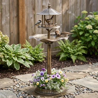 Outsunny 3-in-1 Garden Bird Bath with Feeder & Planter