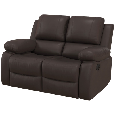 HOMCOM PU Leather Manual Recliner Sofa, Double Reclining Loveseat with Pull Tab Control Footrest for Living Room, Brown