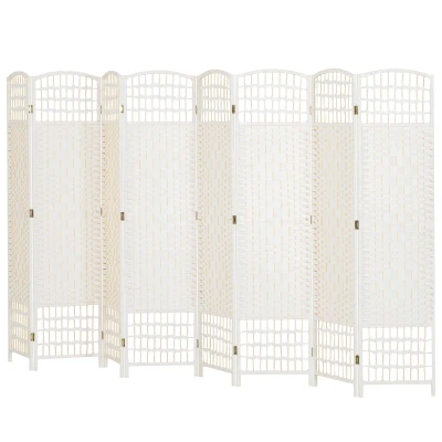 HOMCOM 8 Panel Folding Room Divider, Portable Privacy Screen, Wave Fiber Room Partition for Home Office, White