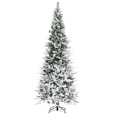 HOMCOM 9' Unlit Snow Flocked Pine Christmas Tree, Green