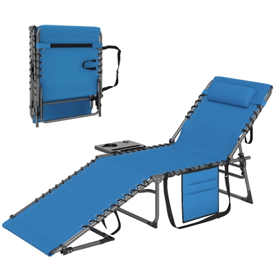 Outsunny Folding Outdoor Chaise Lounge Chair with Adjustable Back, Blue