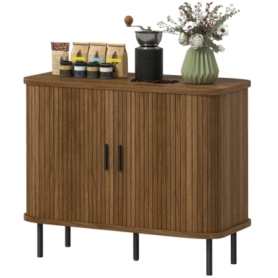 HOMCOM 35" Walnut Sideboard Buffet Cabinet with Tambour Doors