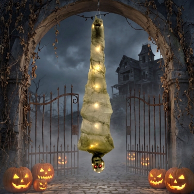 HOMCOM 6FT Life Size Halloween Hanging Mummy, Upside Down Cocoon Dead Body Decoration with Sound Touch Activated