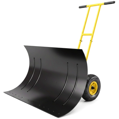 Outsunny 29" Metal Snow Shovel with Wheels, Adjustable Handle, Yellow