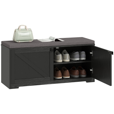 HOMCOM Shoe Storage Bench with Padded Seat, Entryway Bench Holds up to 352 lb, Shoe Organizer, 8 Pairs, Black Wood Grain