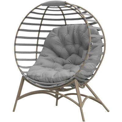 Outsunny Egg Chair, Patio Lounge Chair, Foldable Basket Chair with Large Seat Cushion, Side Pocket, Light Grey