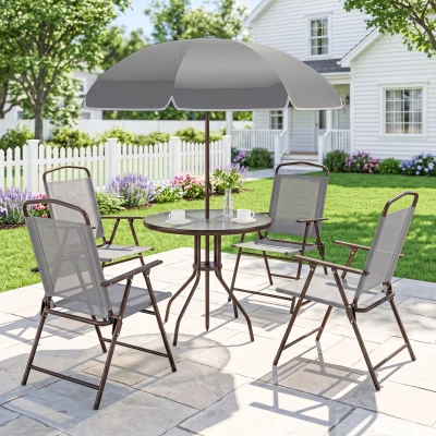 Outsunny 6-Piece Patio Dining Set for 4 with Umbrella, Gray