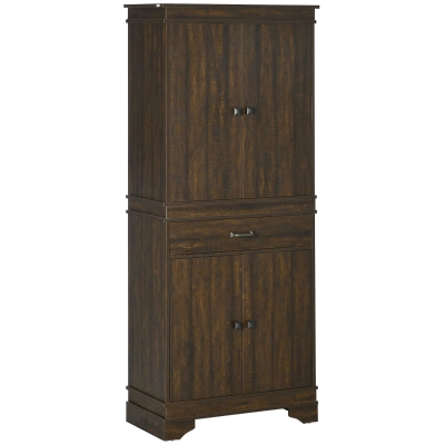 HOMCOM 72" Kitchen Pantry with Drawer, 4 Doors & 3 Shelves, Walnut