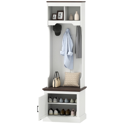 HOMCOM 3-in-1 Hall Tree Coat Rack with Bench & Shoe Storage, White