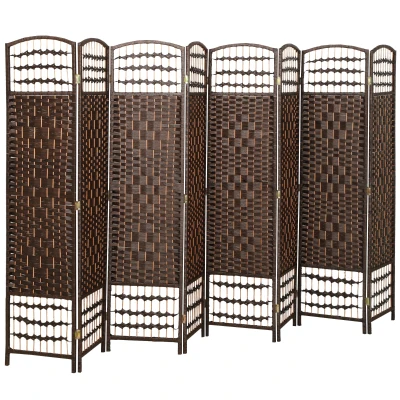 HOMCOM 8 Panel Folding Room Divider, Portable Privacy Screen, Wave Fiber Room Partition for Home Office, Brown