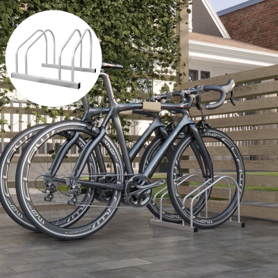 HOMCOM 2-Bike Adjustable Bike Rack, Steel Bike Stand, Ground Mount Garage Organizer for Indoor and Outdoor Use, Silver