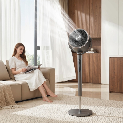 HOMCOM 20dB Silent Standing Fan, Oscillating Fan with 12 Speeds, LED Light, WiFi & Remote Control, 12H Timer