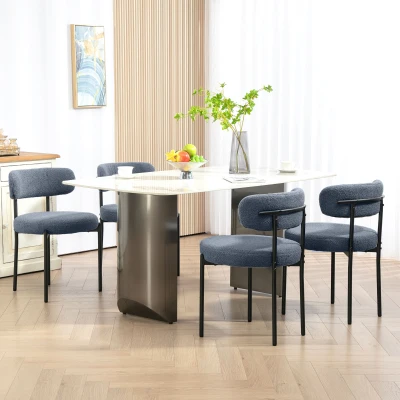 HOMCOM Modern Boucle Dining Chairs Set of 4, Upholstered, Gray