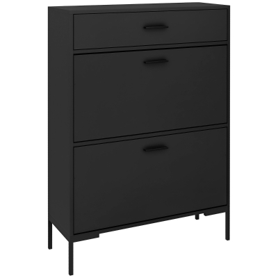 HOMCOM Modern Shoe Cabinet Storage 12 Pair Shoe Organizer with 2 Flip Doors Drawer and Adjustable Shelf Black