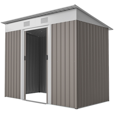 Outsunny 7' x 4' Metal Garden Shed, Tool Storage, Light Gray