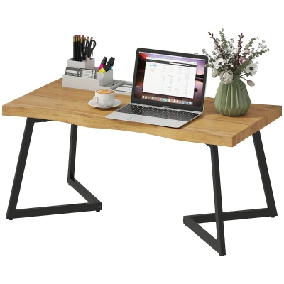 HOMCOM Coffee Table Curved Thick Top Living Room Accent Table Black Metal Legs, 39.4" x 19.7" x 17.7", Oak