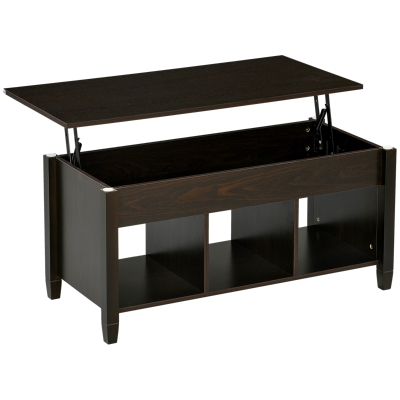 HOMCOM Lift Top Coffee Table, Modern Center Table with Storage Shelves and Hidden Compartment for Living Room, 41" L, Espresso
