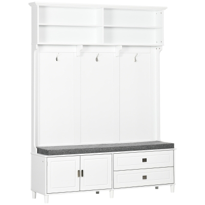 HOMCOM Hall Tree Entryway Bench with Coat Rack & Storage, White