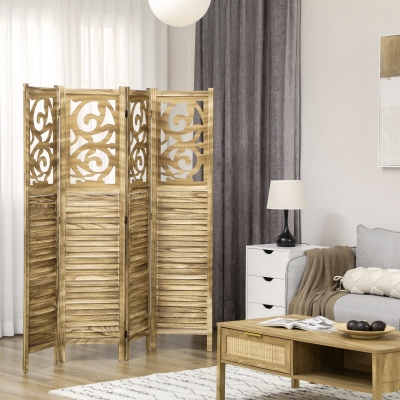 HOMCOM 5.6 Ft Room Divider, 4 Panel Portable Folding Privacy Screens for Home Office, Bedroom, Brown