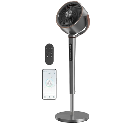 HOMCOM 20dB Silent Standing Fan, Oscillating Fan with 12 Speeds, LED Light, WiFi & Remote Control, 12H Timer