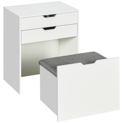 HOMCOM Vanity Set with Flip Top Mirror, Makeup Vanity Desk with Stool, Dressing Table with Drawer and 7 Compartments, White