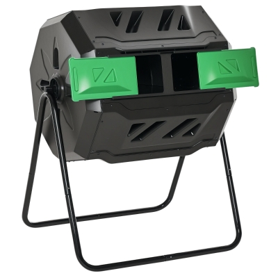 Outsunny 43 Gallon Dual Chamber Tumbling Composter, Green