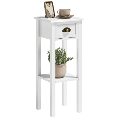 HOMCOM 2-Tier Side Table with Drawer & Shelf, White