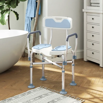 HOMCOM Adjustable Shower Chair, HDPE Padded Bath Seat, Light Blue