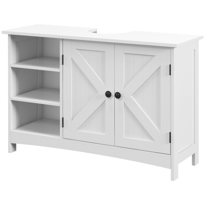 HOMCOM Bathroom Vanity Cabinet, Under Sink Storage Cabinet with Double Doors, Open and Adjustable Shelves, White