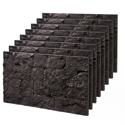 HOMCOM 8-Pack 3D Faux Stone Wall Panels, Lightweight, Black