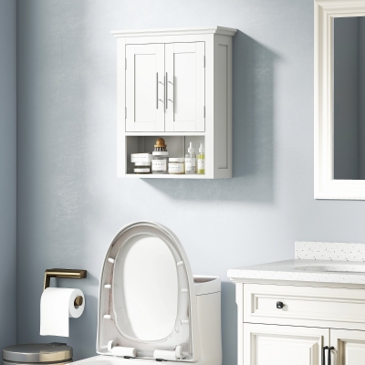 kleankin Bathroom Wall Cabinet, Medicine Cabinet, Toilet Storage Cabinet with Shelf for Living Room and Entryway, White