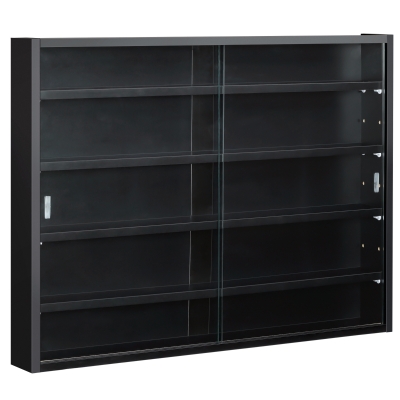 HOMCOM 5-Tier Display Cabinet, Shot Glass Display Case, Glass Curio Cabinet with 2 Glass Doors and 4 Adjustable Shelves, Black
