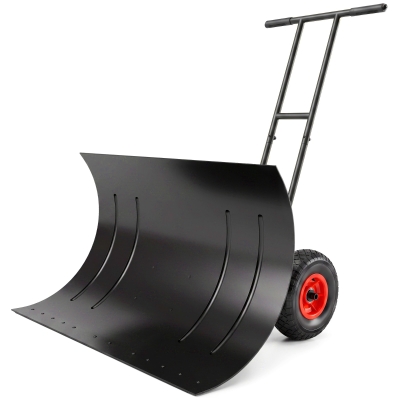 Outsunny 29" Metal Snow Shovel with Wheels, Adjustable Handle, Black