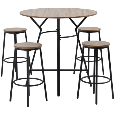 HOMCOM 5-Piece Bar Table Set with 4 Stools, Space-Saving Dining