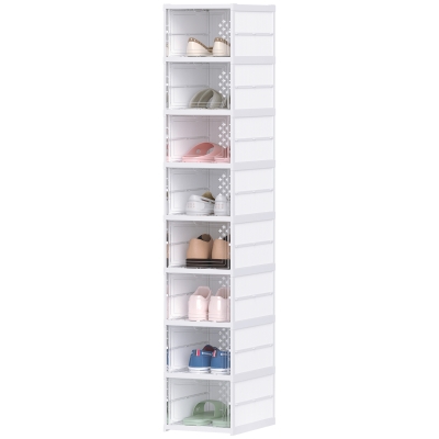 HOMCOM 8 Pack Stackable Shoe Storage Boxes with Clear Door, White