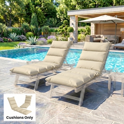 Outsunny Outdoor Lounge Chair Cushion with Zipper Reversible Chaise Lounge Cushion for Patio Indoor/Outdoor Beige