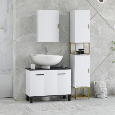 kleankin 2-Piece Bathroom Storage Cabinet Set, Bathroom Cabinets with Adjustable Shelves, Free Standing, Wall-Mounted, White