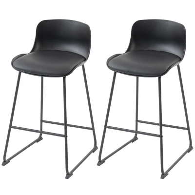 HOMCOM Modern Bar Stools Set of 2, PU Leather Barstools, Counter Height Kitchen Chairs for Breakfast Bars, Dining Room, Black