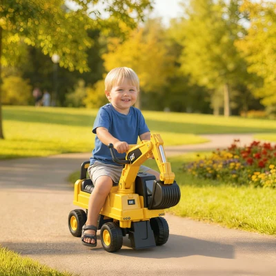 Aosom Kids CAT Excavator Ride-On Toy with Manual Shovel, Yellow