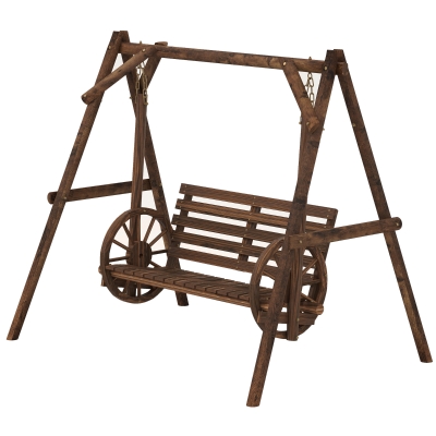 Outsunny 2-Seat Wooden Porch Swing, A-Frame Patio Bench, Brown
