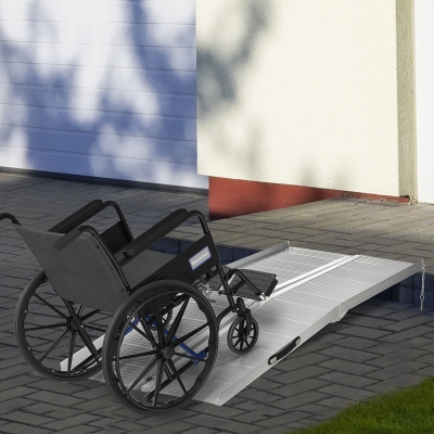 HOMCOM Textured Aluminum Folding Wheelchair Ramp, Portable Threshold Ramp 6', for Scooter Steps Home Stairs Doorways