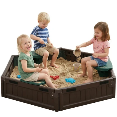 Outsunny DIY Kids Sandbox with Waterproof Oxford Cover, Sand Playset Station with Bottom Fabric Liner, for 3-12 Years Old, Outdoor Indoor Backyard, Brown