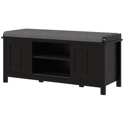 HOMCOM Modern Black Shoe Storage Bench with Cushion, Holds 10 Pairs