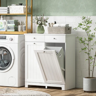 HOMCOM Laundry Cabinet with 2 Tilt-Out Baskets and Drawers, White
